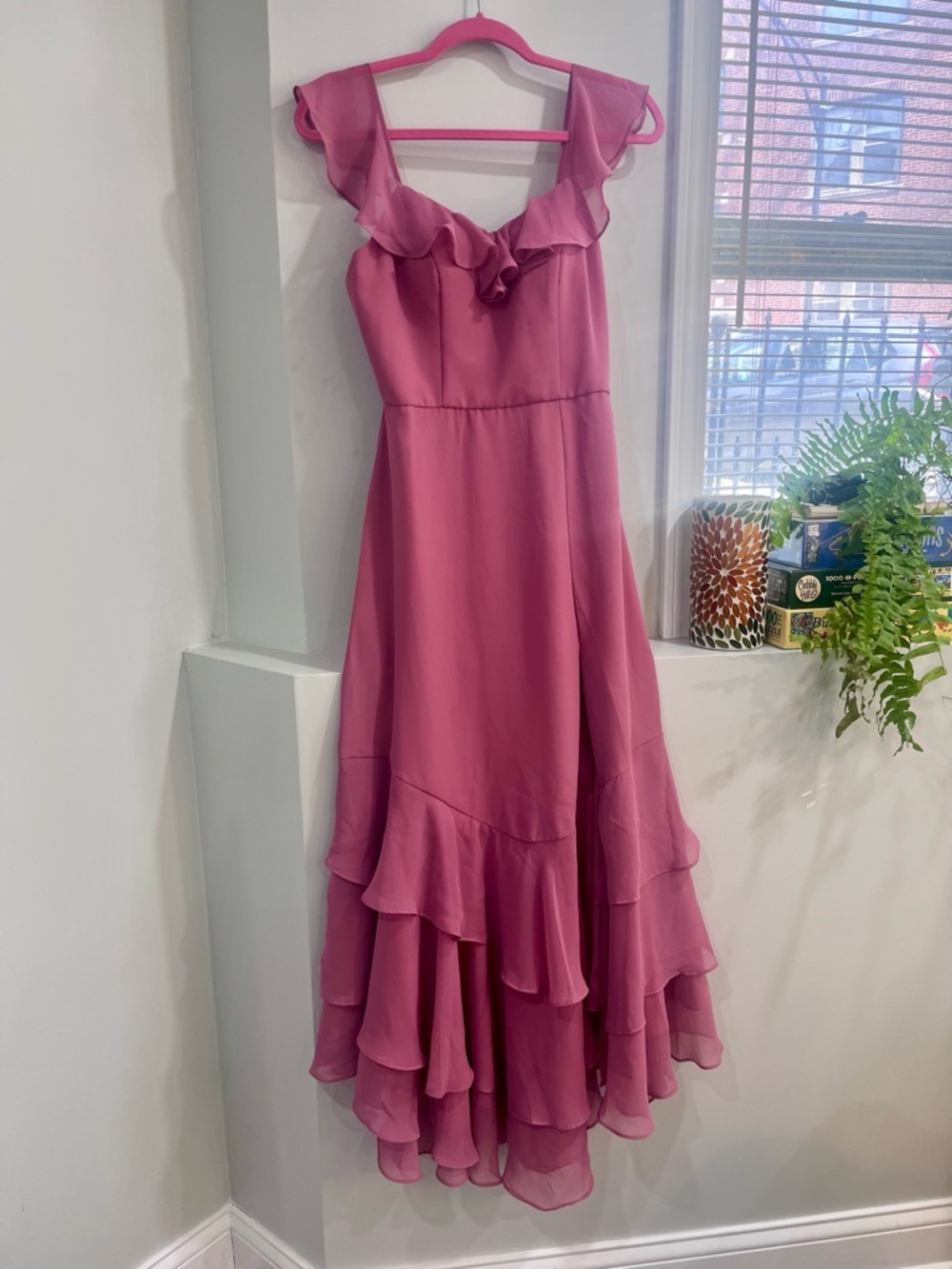 Pink High-Low Ruffle Maxi Dress with Side Slit - Picture 5 of 5